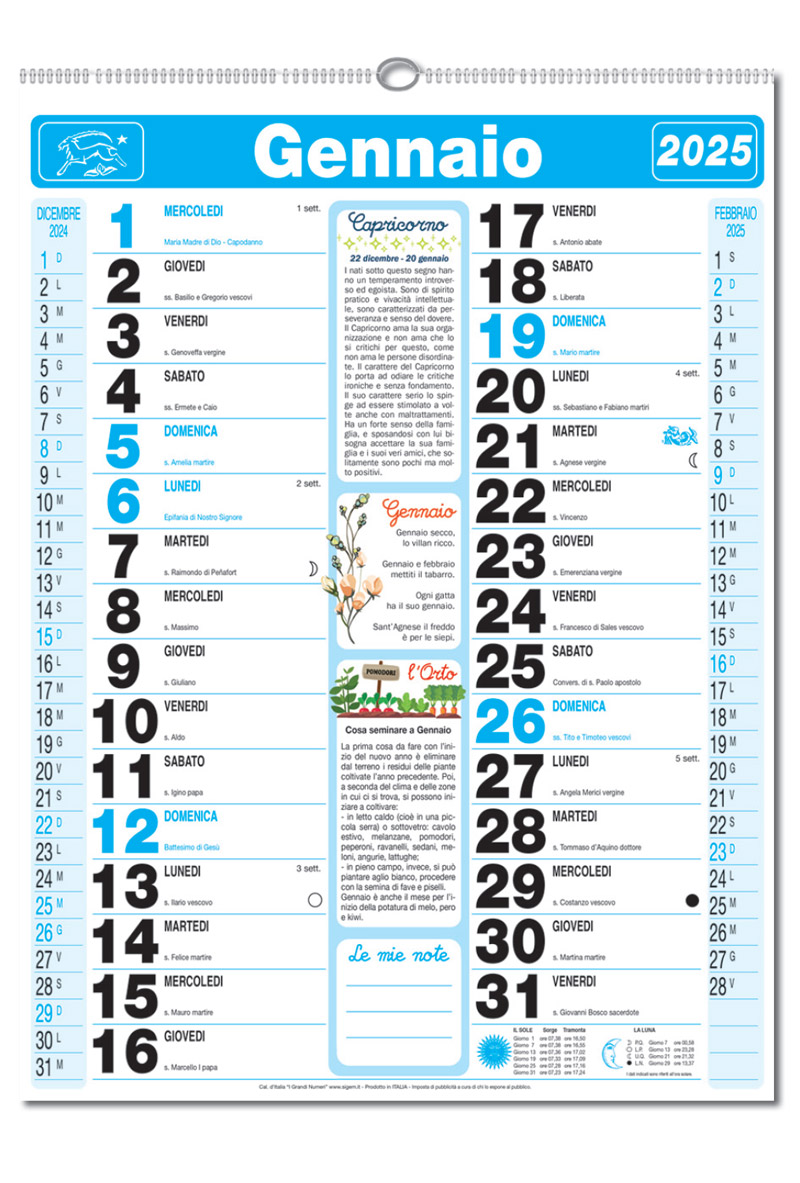 calendario grandi numeri