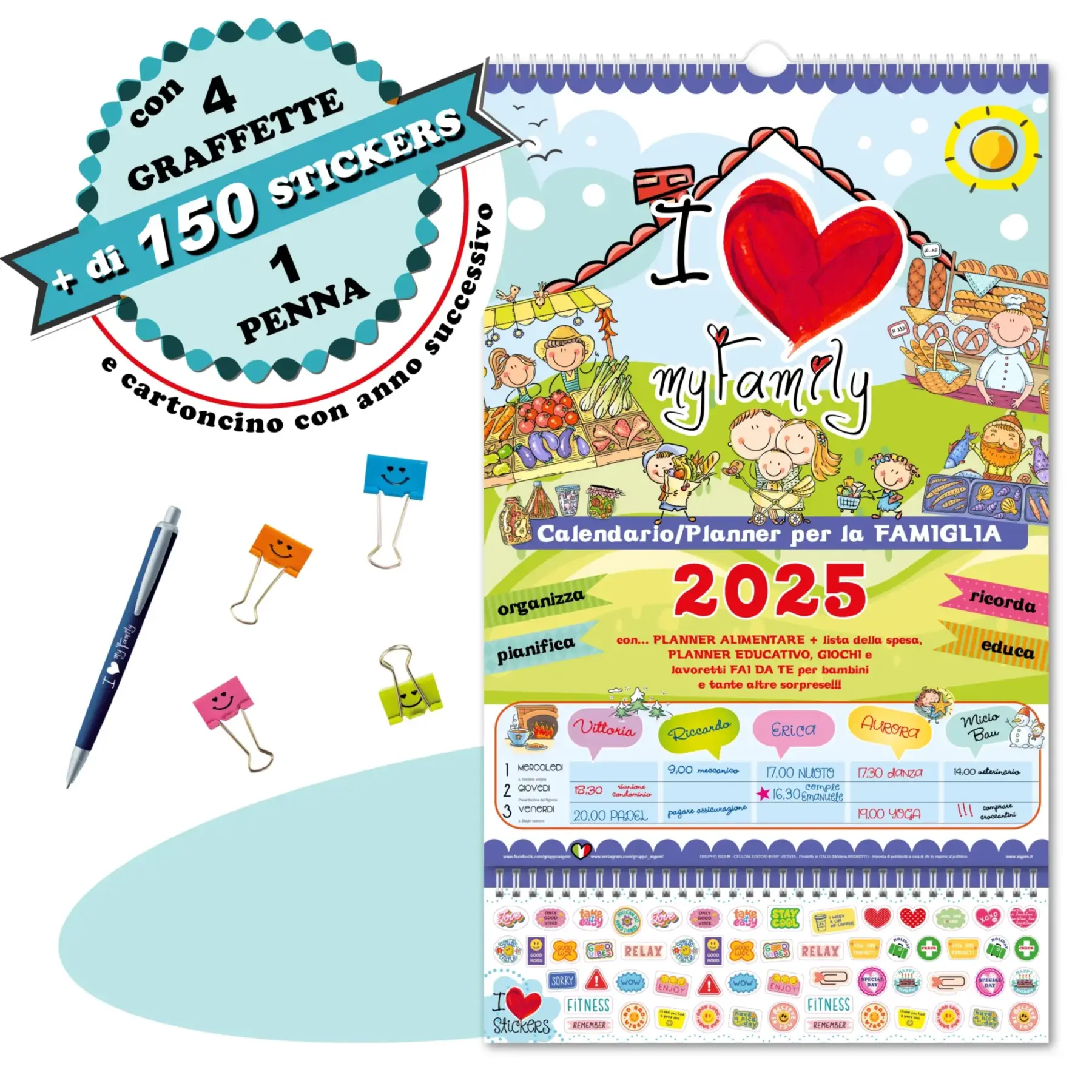 shop prodotti sigem calendario IloveMyFamily planner per tutta la famiglia multipersona 2025